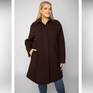 NWT Vince Brushed Wool Shirt Coat Hickory Brown Size L